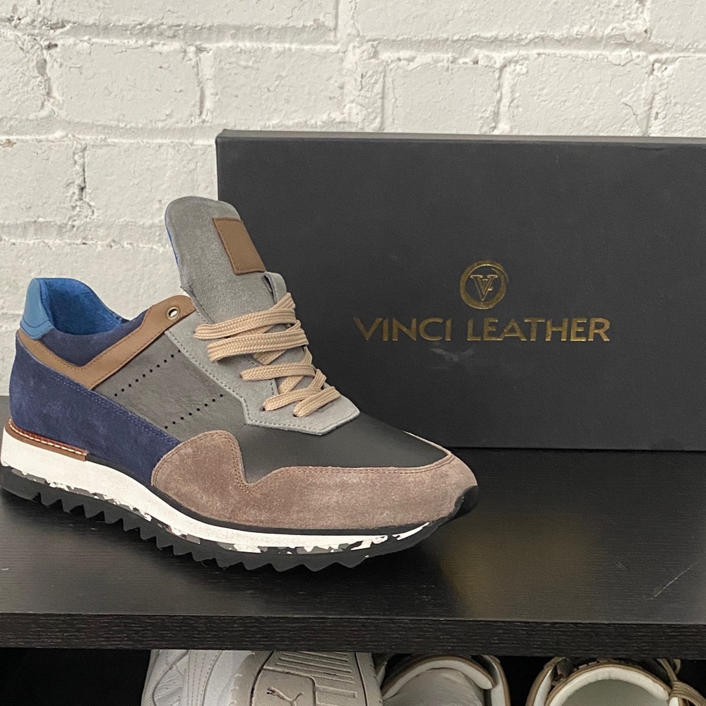 Vinci Leather - The Hoskova Jean Blue Leather Men Sneaker